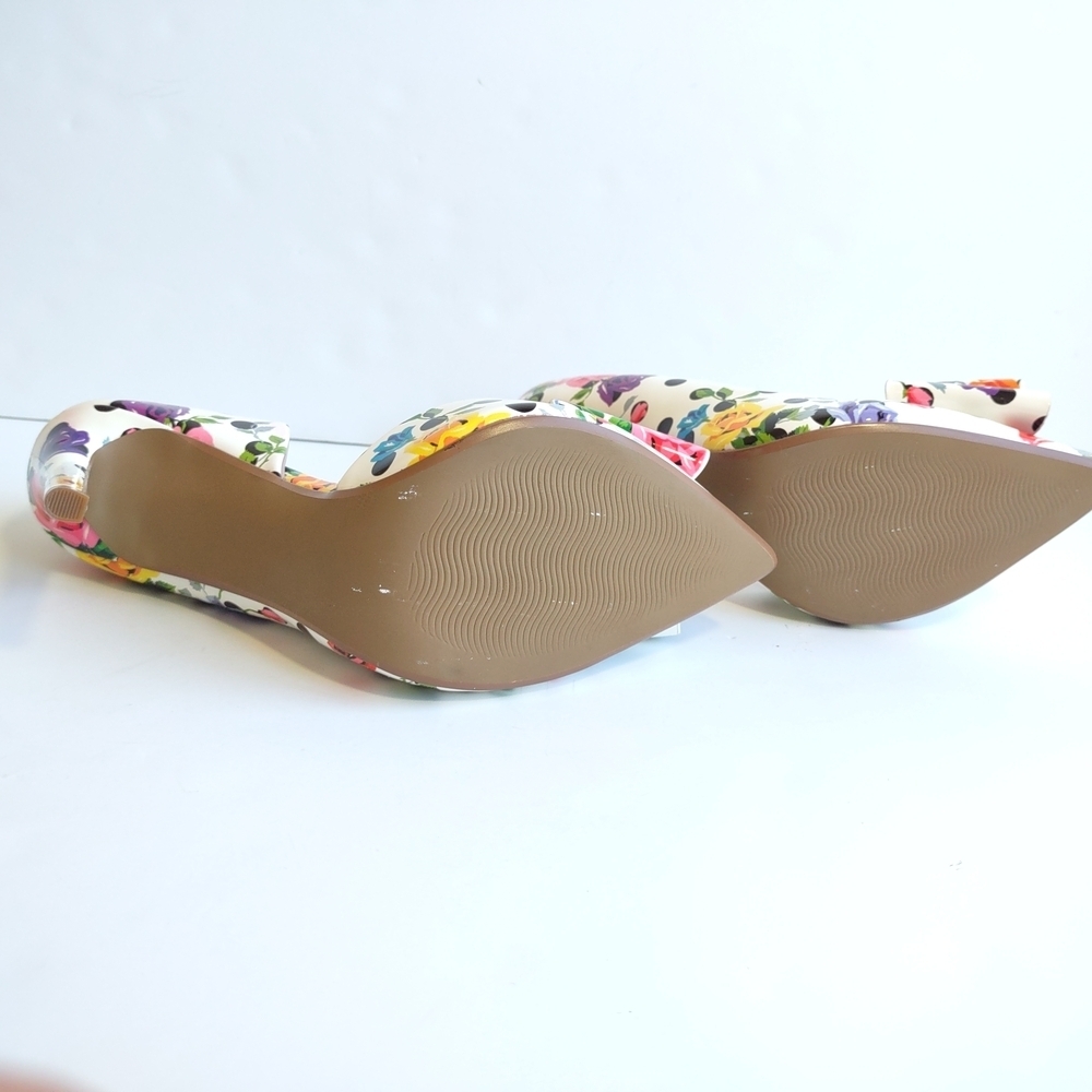 🌸 BETSEY JOHNSON Floral & Polka Dot Pointed Toe Bow Heels Size 7.5 - Picture 11 of 11